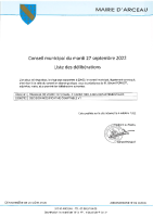 Liste des délibérations du conseil municipal du 27 septembre 2022